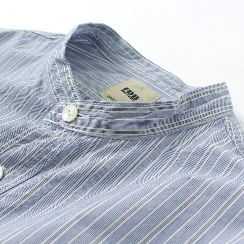 FOB FACTORY Shirts^/ F3488 striped band collar shirt