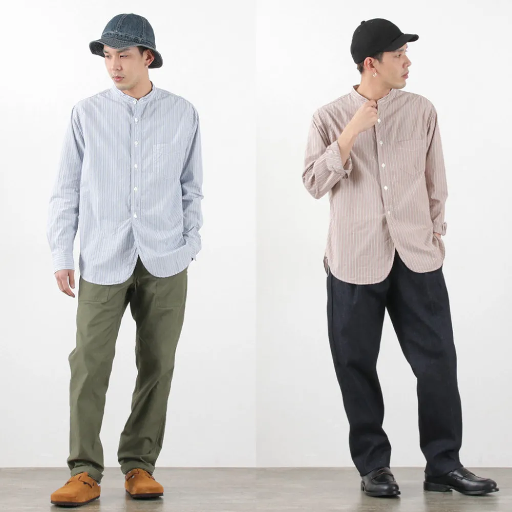 FOB FACTORY Shirts^/ F3488 striped band collar shirt