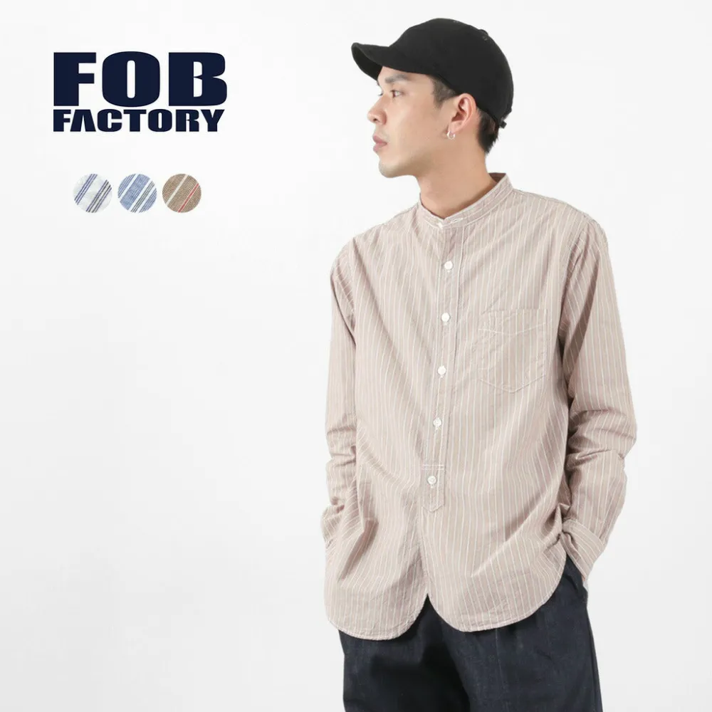 FOB FACTORY Shirts^/ F3488 striped band collar shirt