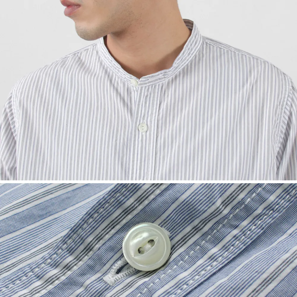 FOB FACTORY Shirts^/ F3488 striped band collar shirt