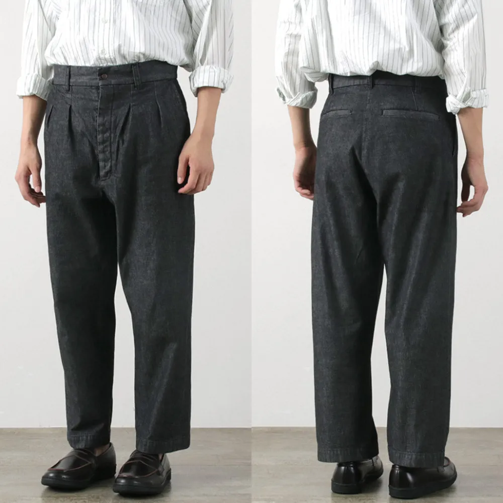 FUJITO Jeans^/ 2 Tuck Trousers Light Ounce Denim black