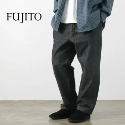 FUJITO Jeans^/ 2 Tuck Trousers Light Ounce Denim black