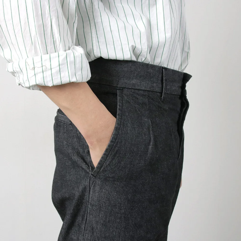 FUJITO Jeans^/ 2 Tuck Trousers Light Ounce Denim black