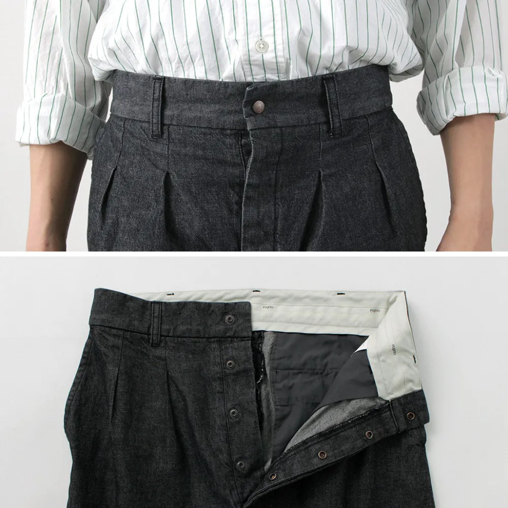 FUJITO Jeans^/ 2 Tuck Trousers Light Ounce Denim black