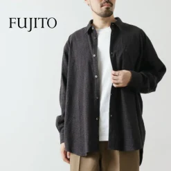FUJITO Shirts^/ Big Size Shirt micro check brown