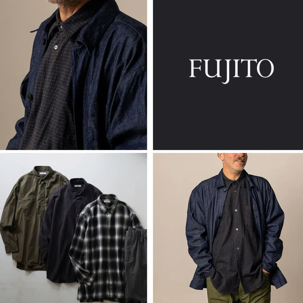 FUJITO Shirts^/ Big Size Shirt micro check brown
