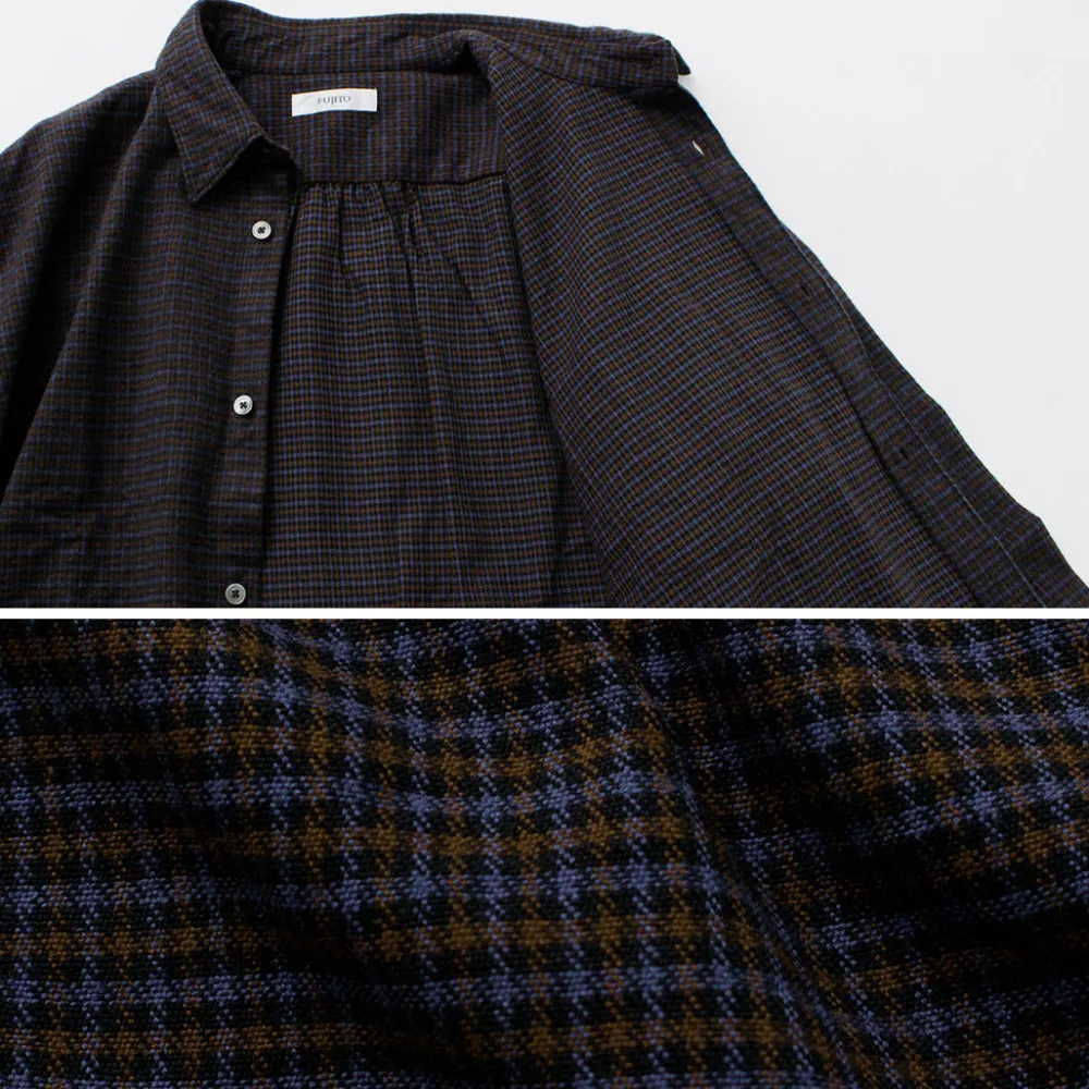 FUJITO Shirts^/ Big Size Shirt micro check brown