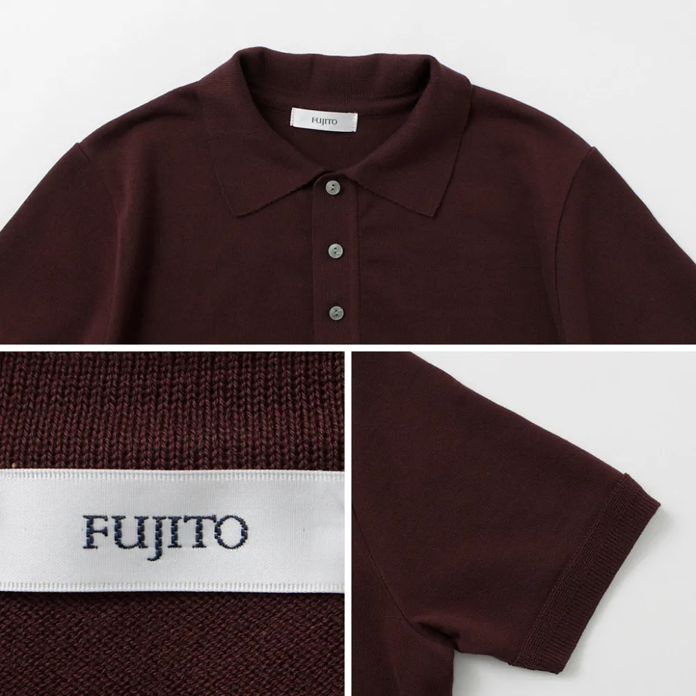 FUJITO T-Shirts^/ Knit Polo Easy Solid Collar