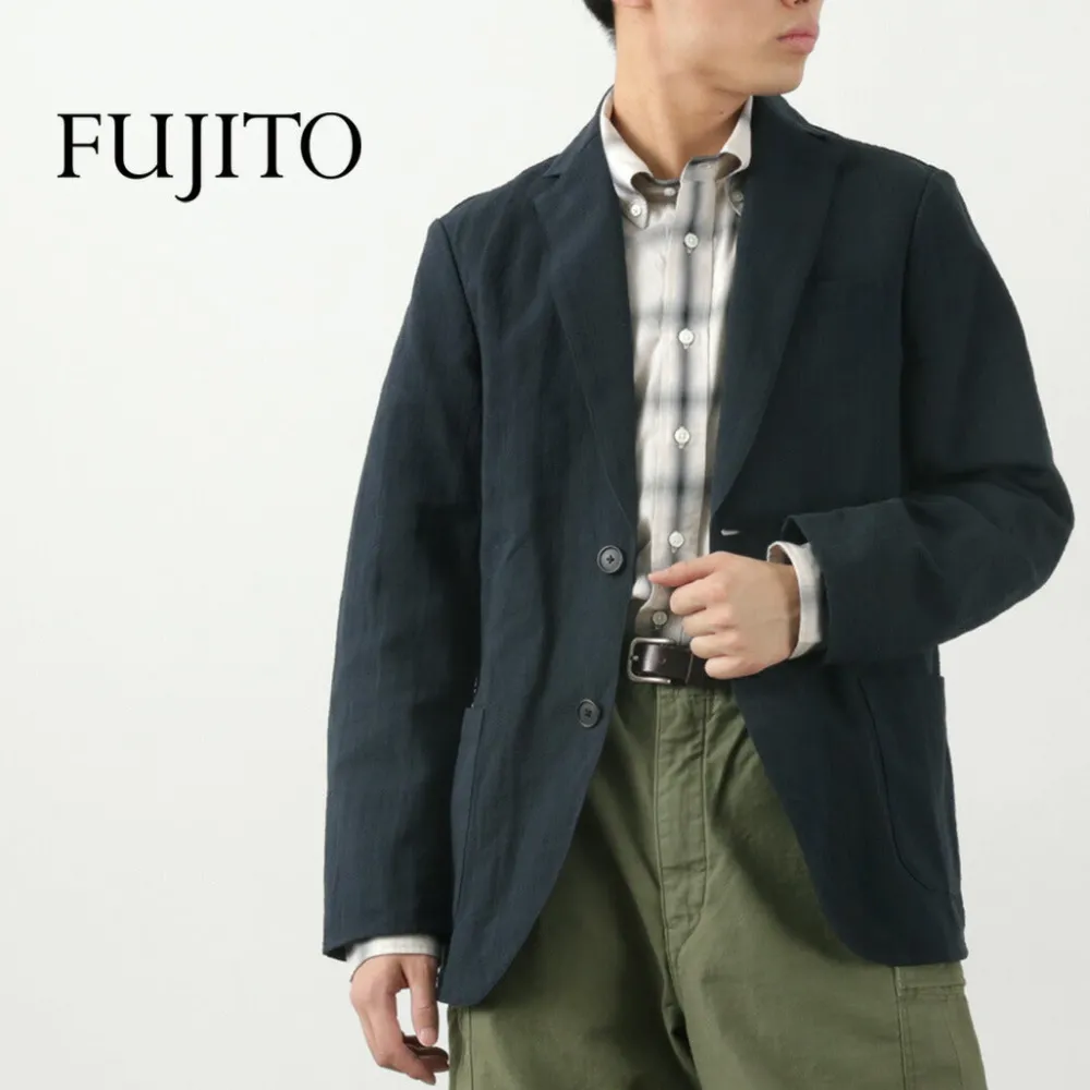 FUJITO Jackets^/ N.O.UN Jacket Cotton Linen Seersucker navy
