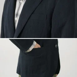 FUJITO Jackets^/ N.O.UN Jacket Cotton Linen Seersucker navy