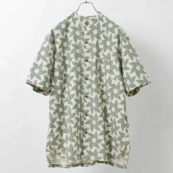 GOHEMP Shirts^/ Collarless Short Sleeve Shirt Tornado Print