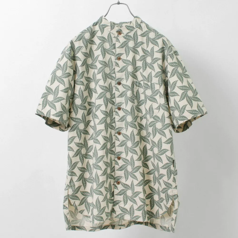 GOHEMP Shirts^/ Collarless Short Sleeve Shirt Tornado Print