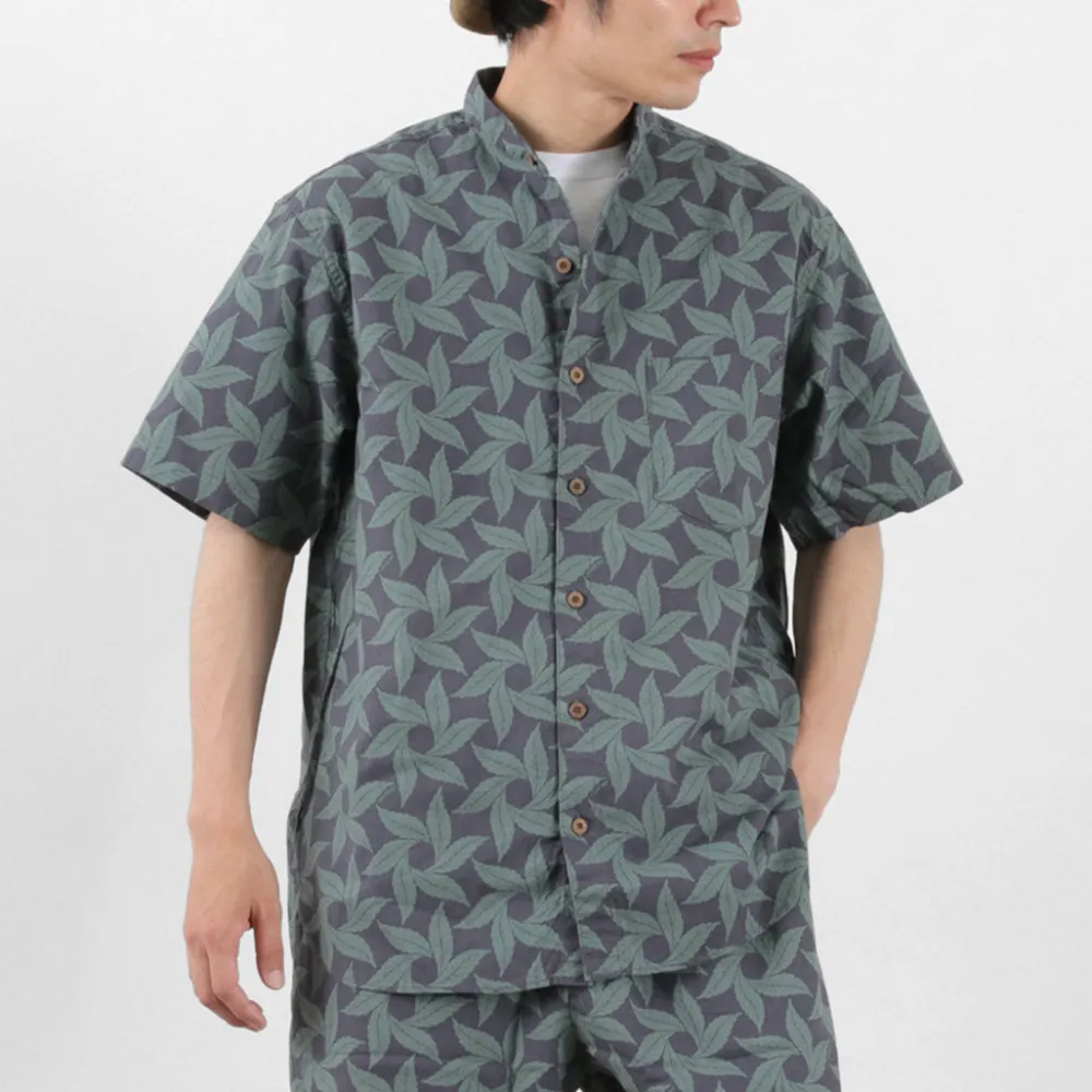GOHEMP Shirts^/ Collarless Short Sleeve Shirt Tornado Print