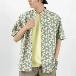 GOHEMP Shirts^/ Collarless Short Sleeve Shirt Tornado Print