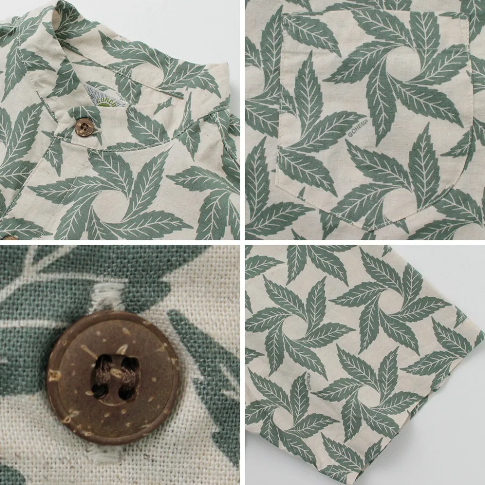 GOHEMP Shirts^/ Collarless Short Sleeve Shirt Tornado Print