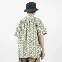GOHEMP Shirts^/ Collarless Short Sleeve Shirt Tornado Print