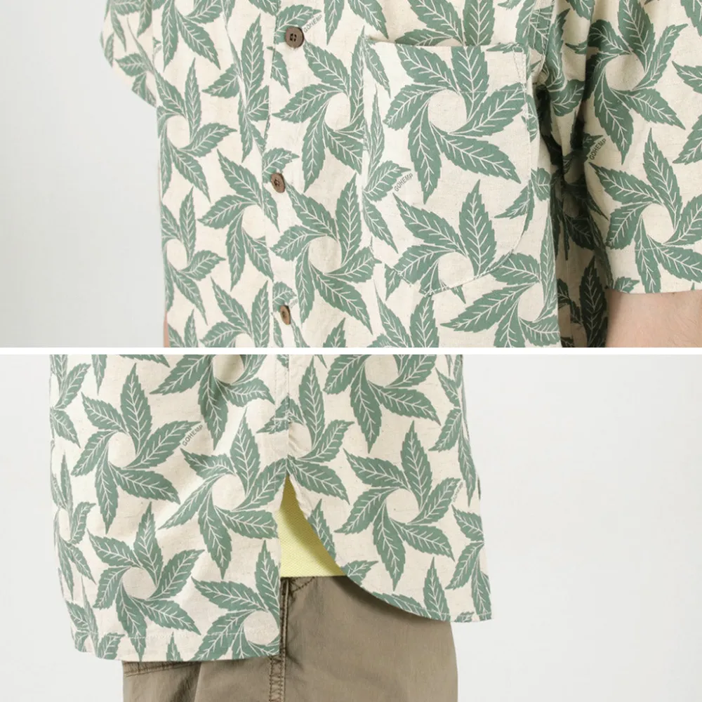 GOHEMP Shirts^/ Collarless Short Sleeve Shirt Tornado Print