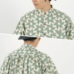 GOHEMP Shirts^/ Collarless Short Sleeve Shirt Tornado Print