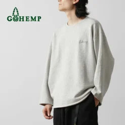 GOHEMP Sweatshirts^/ Loose Round 7/10 Sleeve Light Ounce Sweat T-Shirt gray