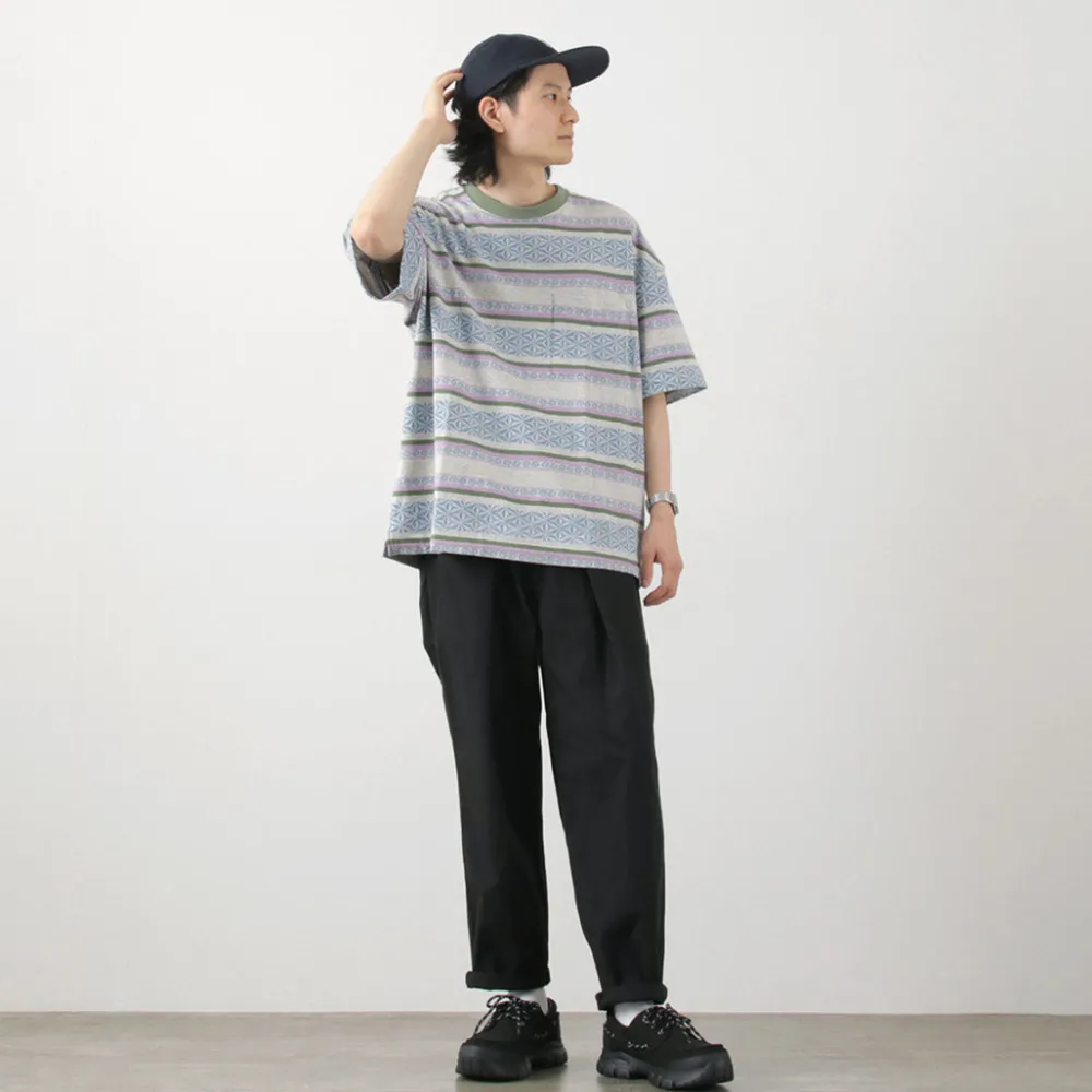 GOHEMP T-Shirts^/ Wide Slit T-Shirt Hemp Leaf Jacquard