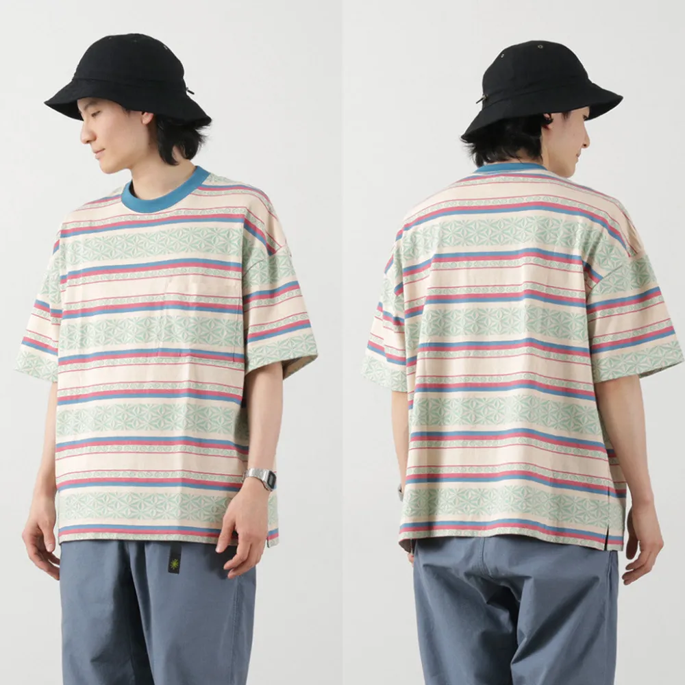GOHEMP T-Shirts^/ Wide Slit T-Shirt Hemp Leaf Jacquard