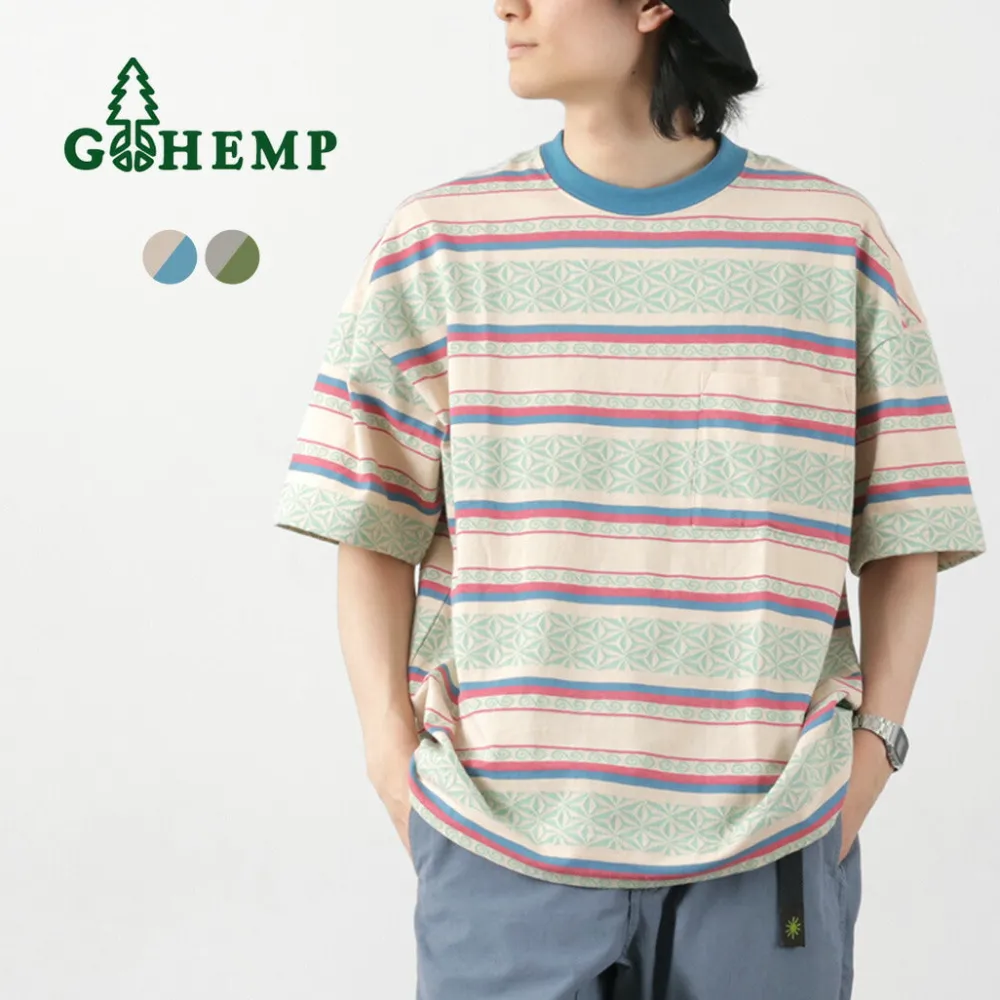 GOHEMP T-Shirts^/ Wide Slit T-Shirt Hemp Leaf Jacquard