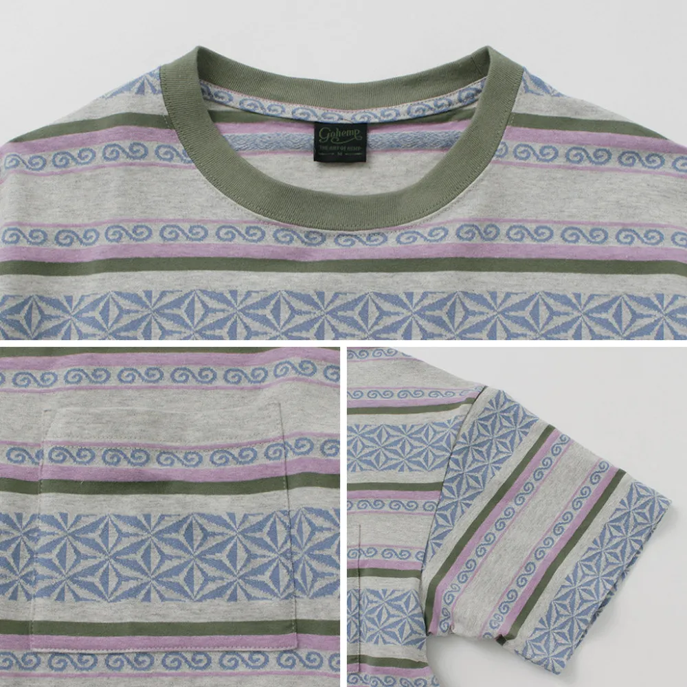 GOHEMP T-Shirts^/ Wide Slit T-Shirt Hemp Leaf Jacquard