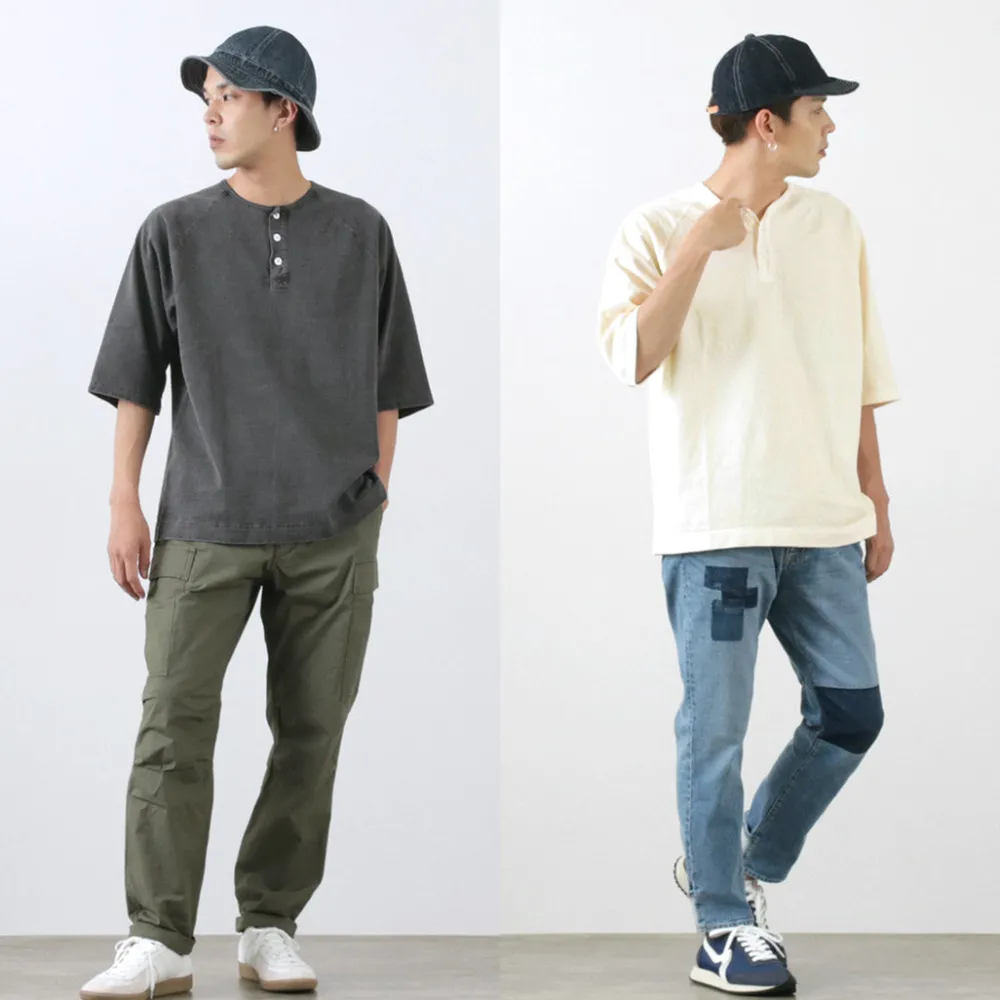 GOOD ON T-Shirts^/ Half Sleeve Heavy Retro Henry Neck T-Shirt