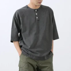 GOOD ON T-Shirts^/ Half Sleeve Heavy Retro Henry Neck T-Shirt