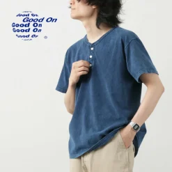 GOOD ON T-Shirts^/ Short Sleeve Henley T-Shirt / Shave indigo