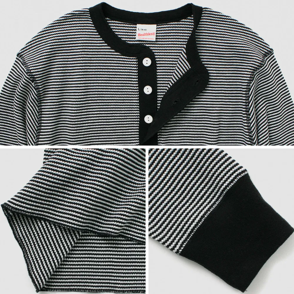 HEALTHKNIT T-Shirts^/ Basic Waffle Henley Neck Long Sleeve