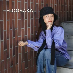 HICOSAKA Hats^/ Paper Knit Bucket Ribbon Hat black