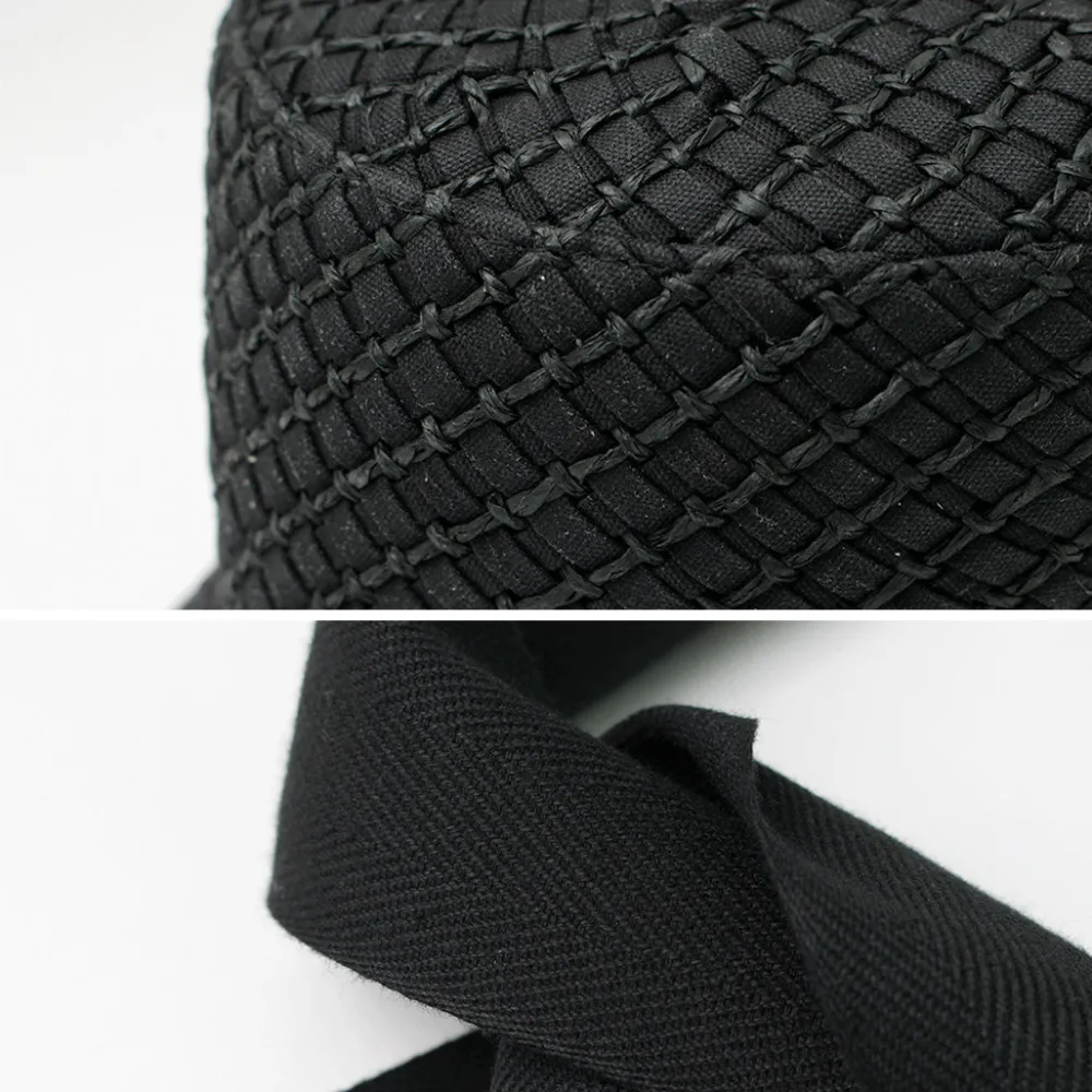 HICOSAKA Hats^/ Paper Knit Bucket Ribbon Hat black