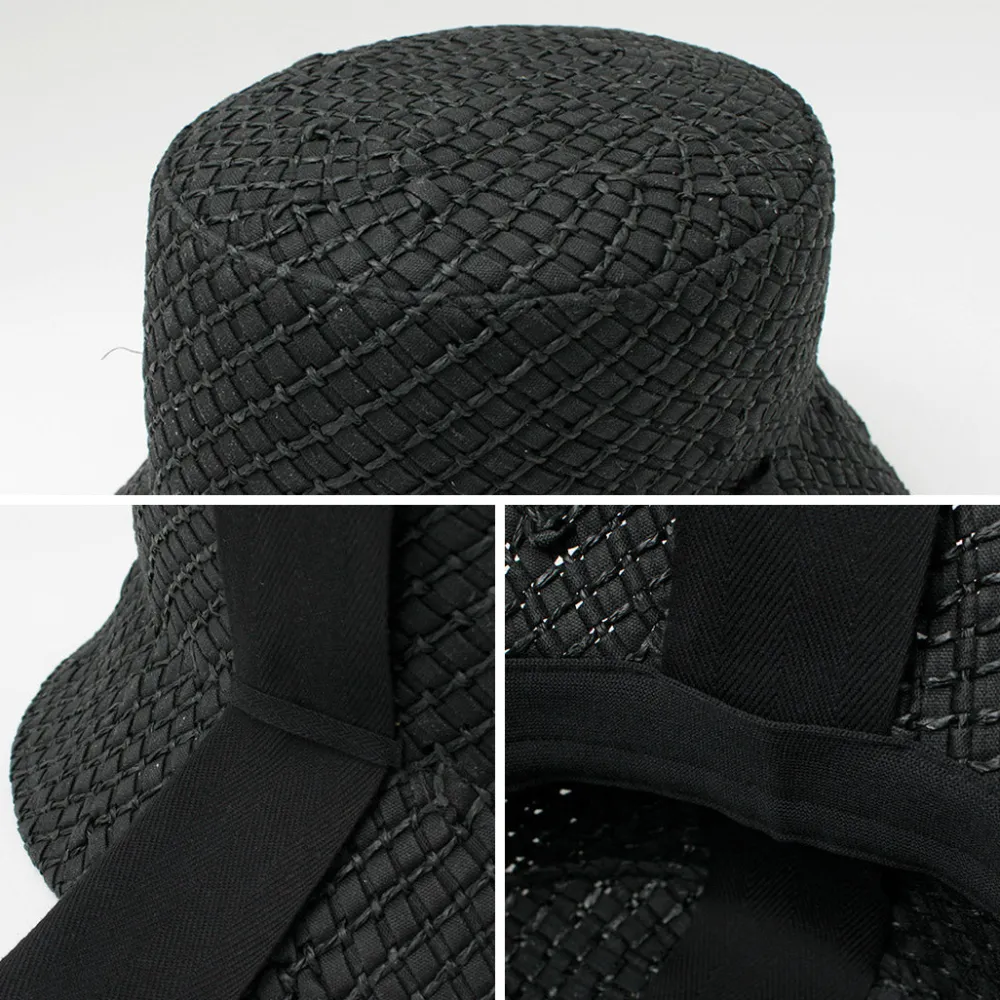 HICOSAKA Hats^/ Paper Knit Bucket Ribbon Hat black