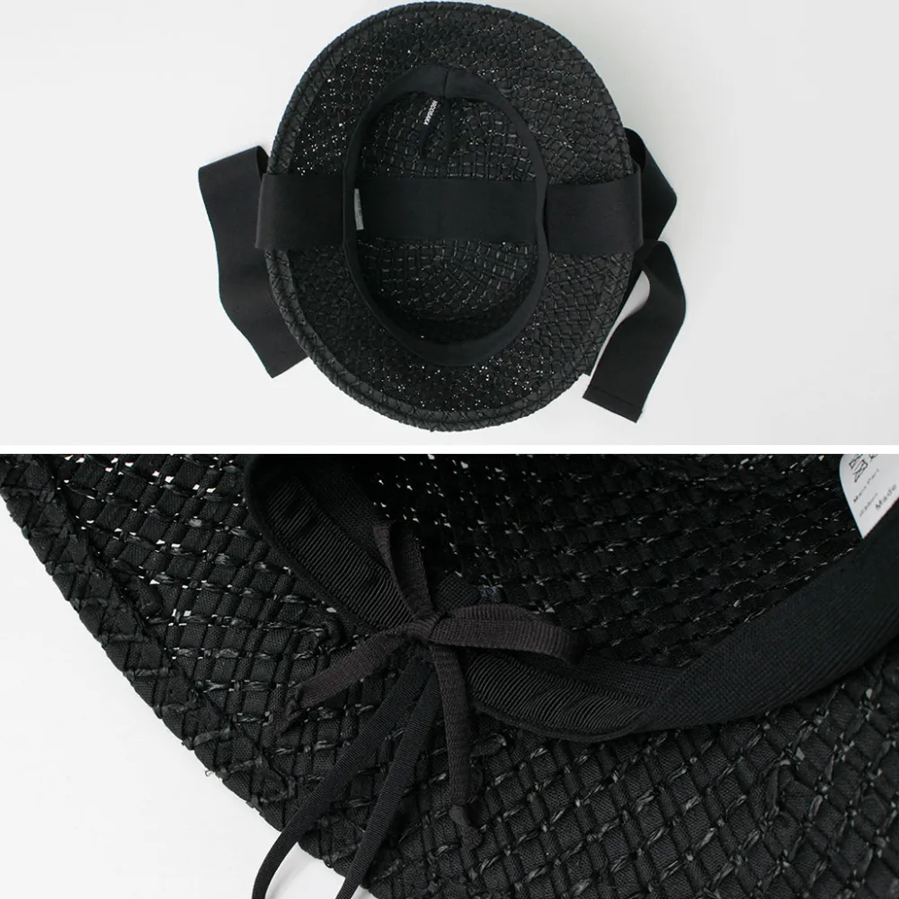 HICOSAKA Hats^/ Paper Knit Bucket Ribbon Hat black
