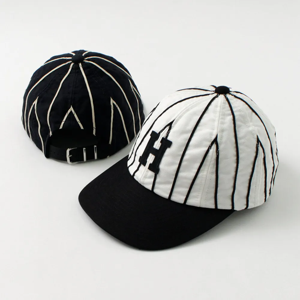 HICOSAKA Hats^/ Striped 8 Panel Logo Cap