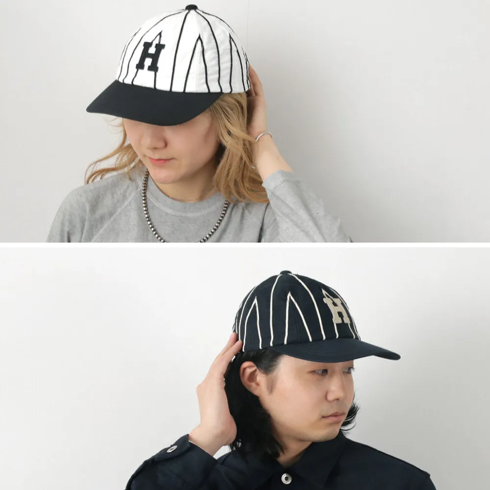 HICOSAKA Hats^/ Striped 8 Panel Logo Cap