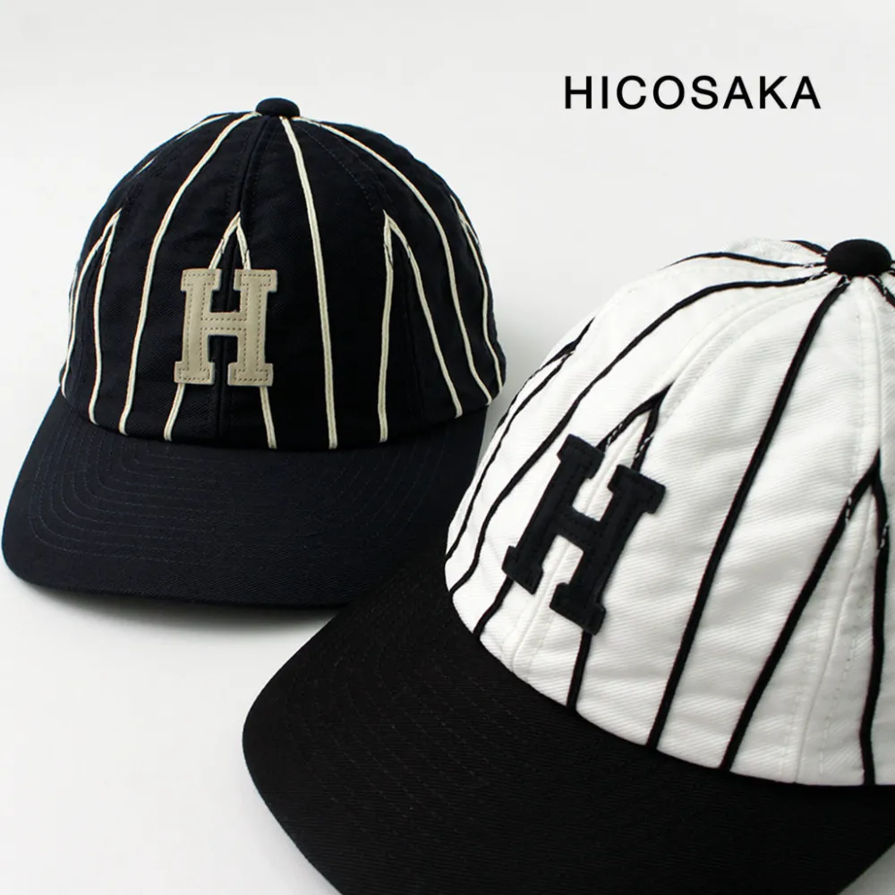 HICOSAKA Hats^/ Striped 8 Panel Logo Cap