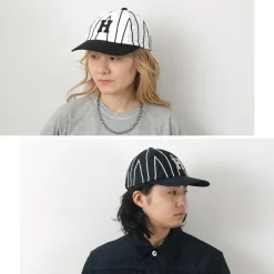 HICOSAKA Hats^/ Striped 8 Panel Logo Cap