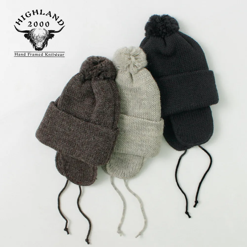 HIGHLAND 2000 Hats^/ 3G Solid Bobcap Double Ear Cover and Pom Pom and Chin Rope (20cm)