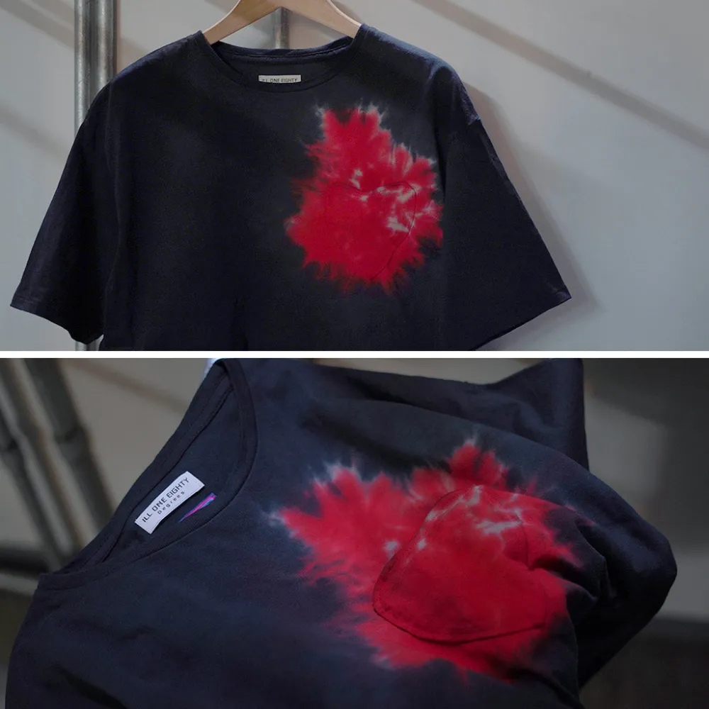 ILL ONE EIGHTY T-Shirts^/ Tie Dye Heart Pocket Short Sleeve T-Shirt black