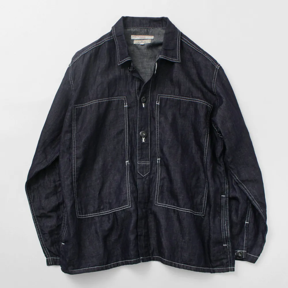 JAPAN BLUE JEANS Jackets^/ Cotton Linen Denim Faux Army Pullover Jacket indigo