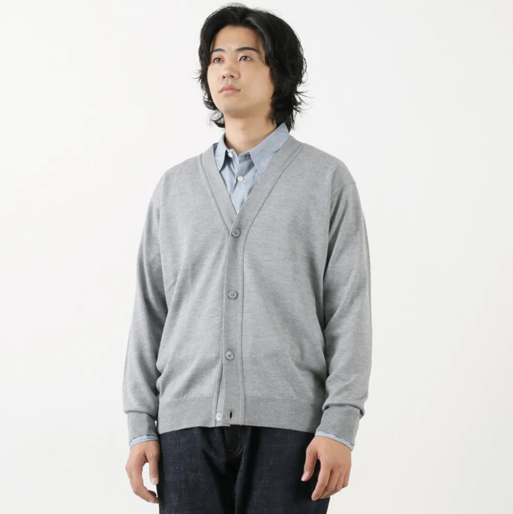 JOHN SMEDLEY Cardigans^/ Merino Wool 24 Gauge V-Neck Knit Cardigan