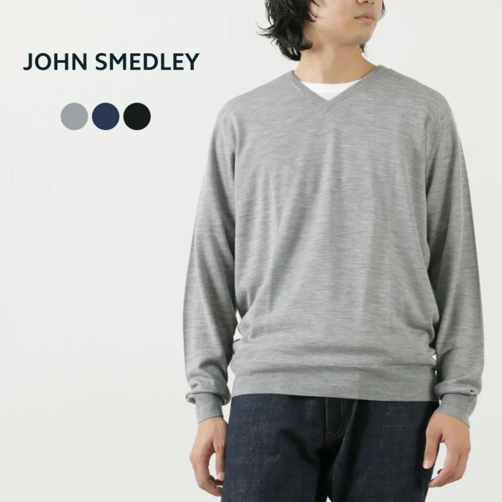 JOHN SMEDLEY Knits^/ Merino Wool 30 Gauge 30 Gauge V-Neck Knit MODERN FIT