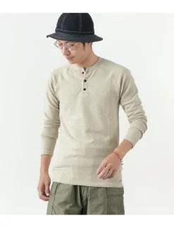 KEPANI T-Shirts^/ Henley neck long sleeve tee