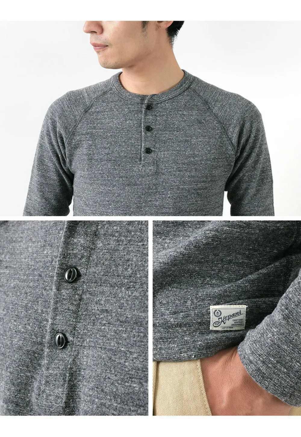 KEPANI T-Shirts^/ Henley neck long sleeve tee