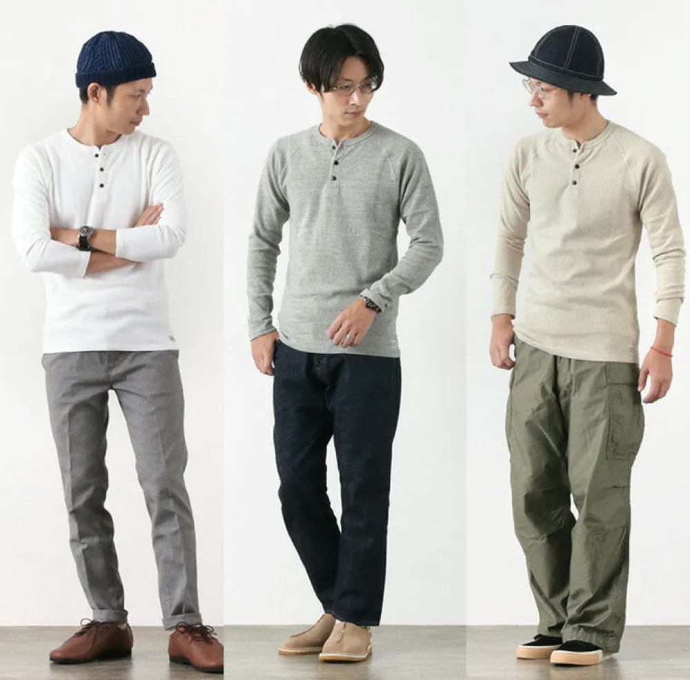 KEPANI T-Shirts^/ Henley neck long sleeve tee