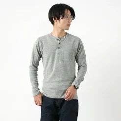 KEPANI T-Shirts^/ Henley neck long sleeve tee