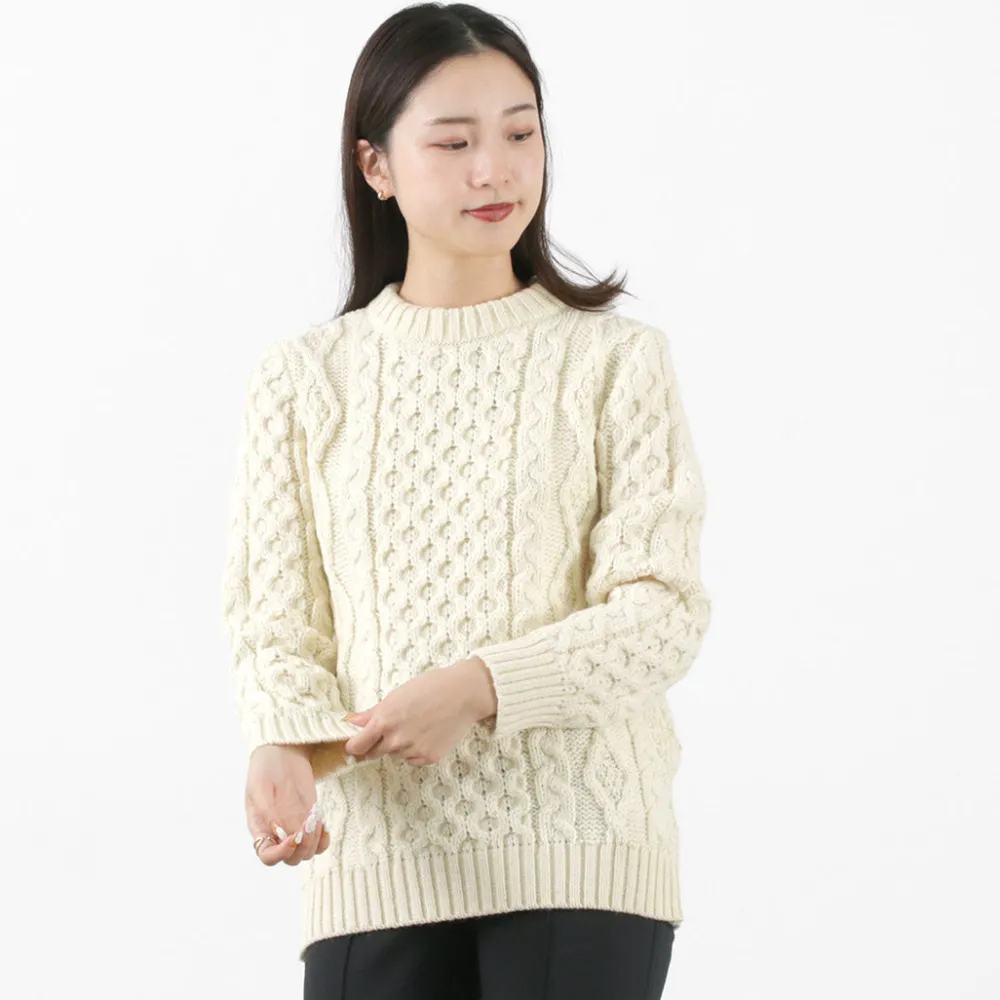 KERRY WOOLLEN MILLS Knits^/ 5 gauge 3-ply aran cable crew neck heavy knit