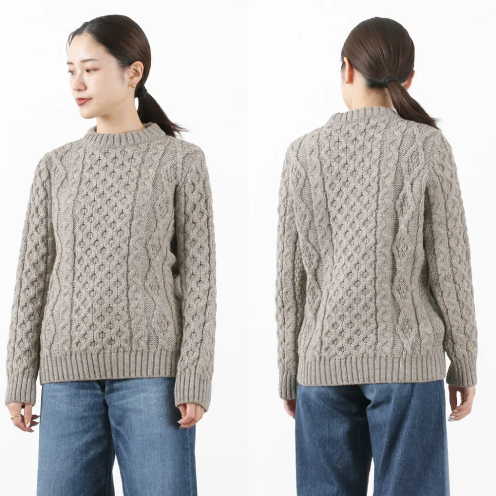 KERRY WOOLLEN MILLS Knits^/ 5 gauge 3-ply aran cable crew neck heavy knit